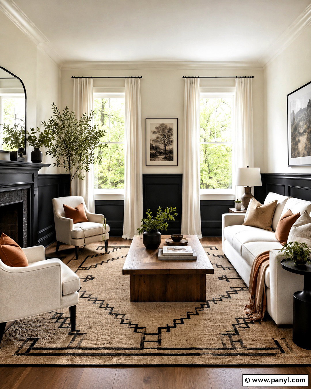 Black And White Two-Tone Wall - 20 black living room wall ideas