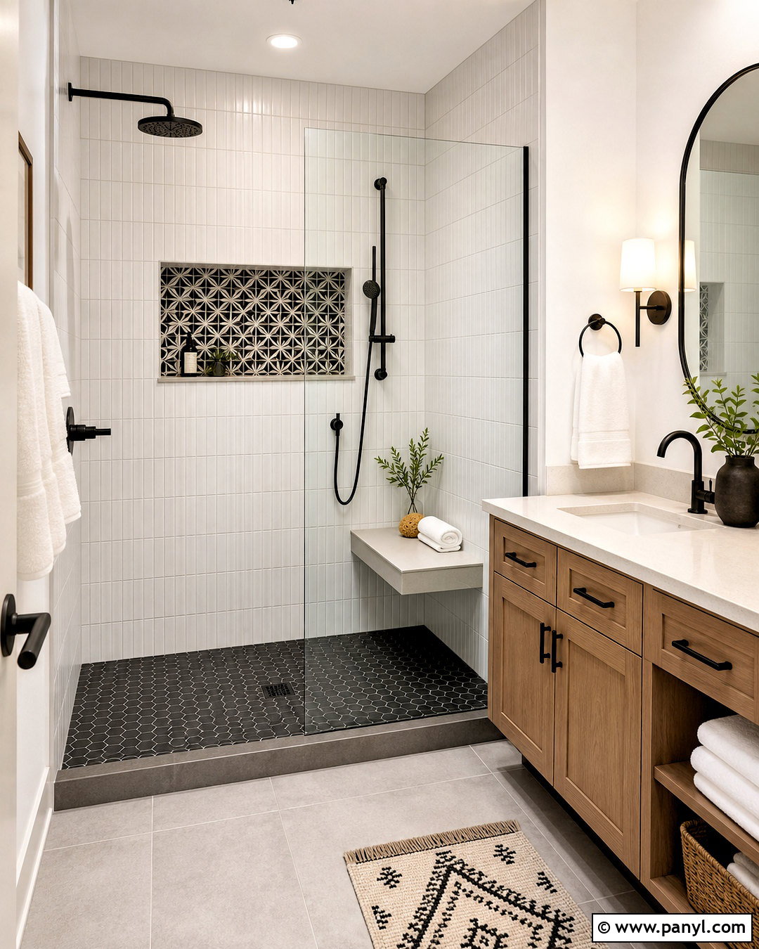 Black And White Walk-In Shower Tile - 20 black and white pattern tile bathroom ideas