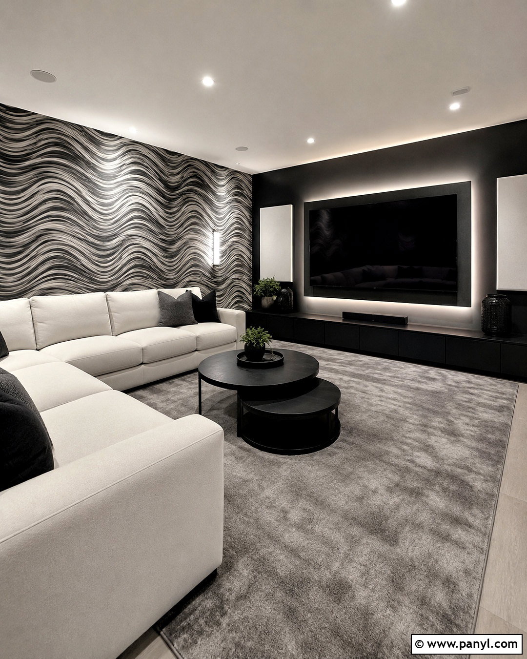 Black And White Wave Media Room - 20 black and white pattern design ideas
