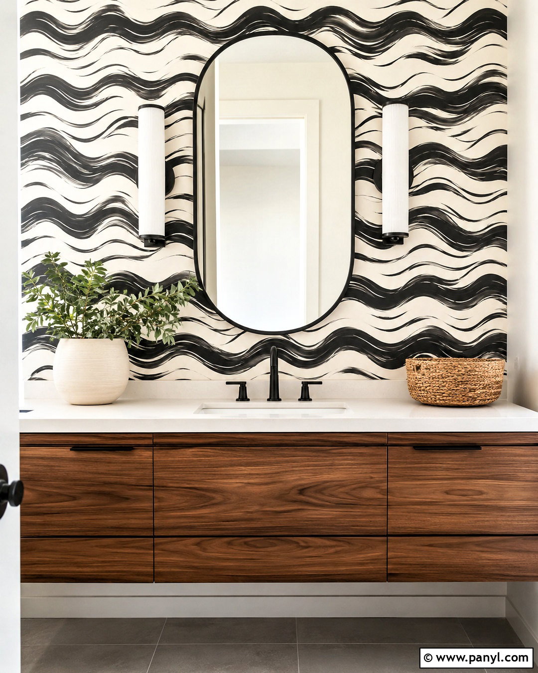 Black And White Wave Wallpaper Accent Wall - 20 black and white wallpaper accent wall ideas