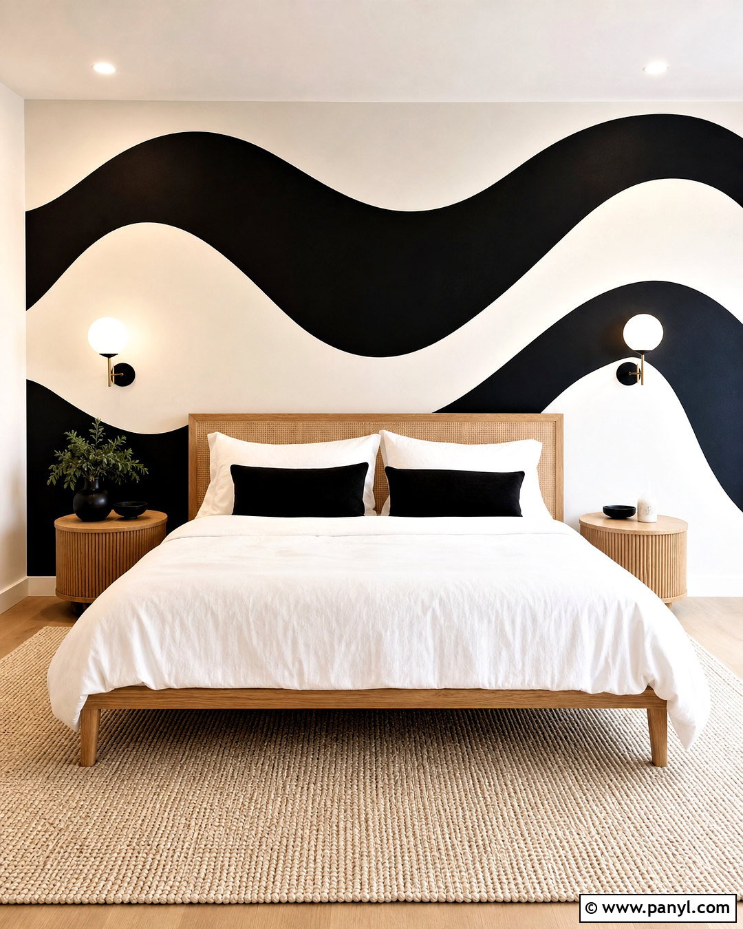 Black And White Wavy Line Wall - 20 black and white wall painting ideas