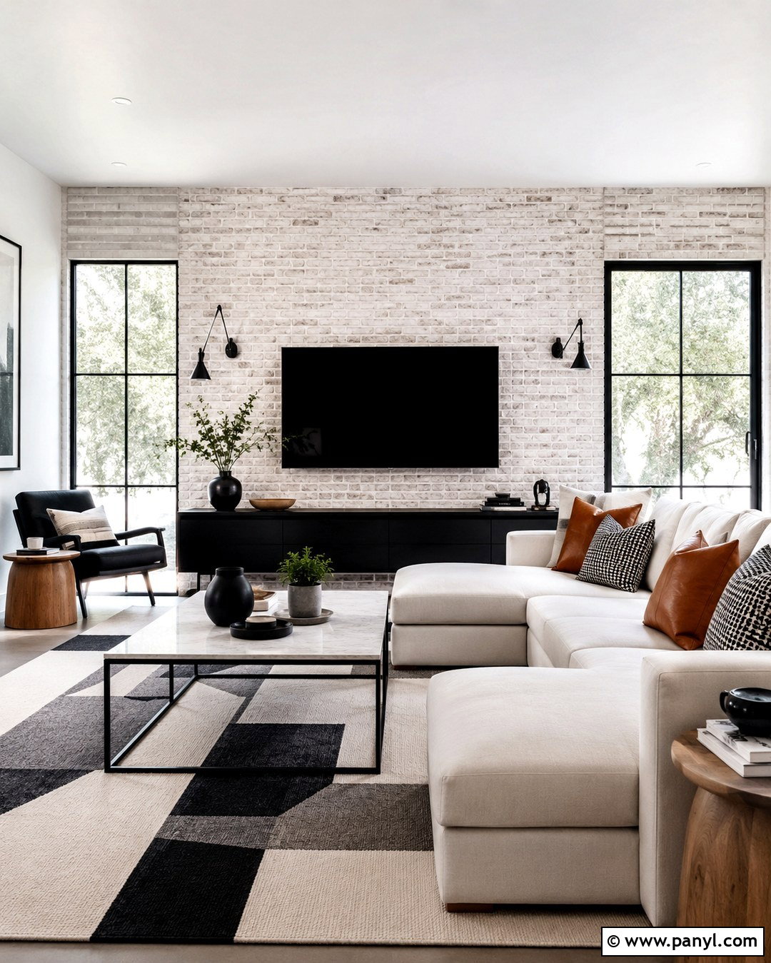 Black And White Whitewashed Brick Wall Living Room - 20 White Wash Interior Brick Wall Ideas
