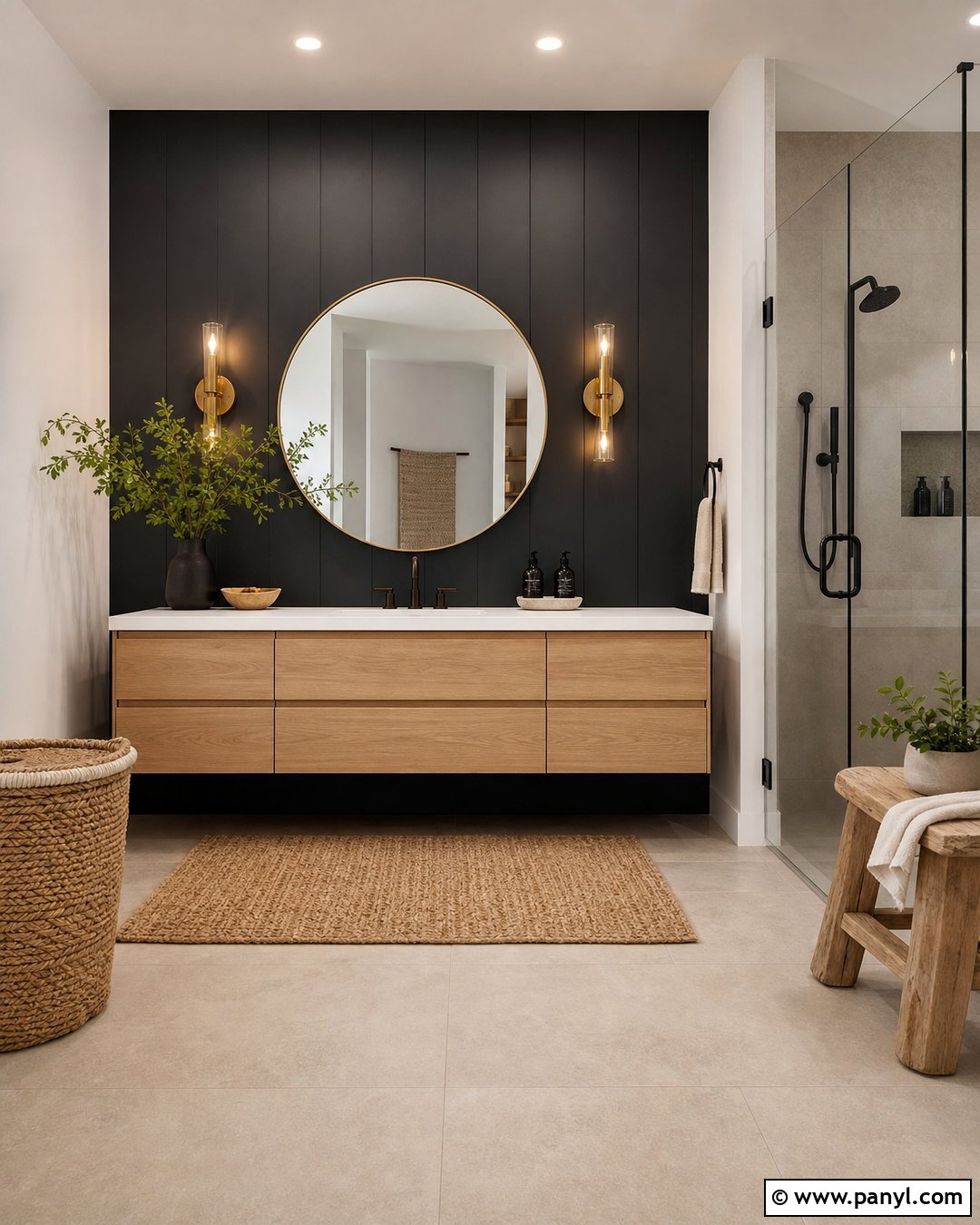 Black And Wood Accent Wall Bathroom - 35 Black Accent Wall Bathroom Ideas