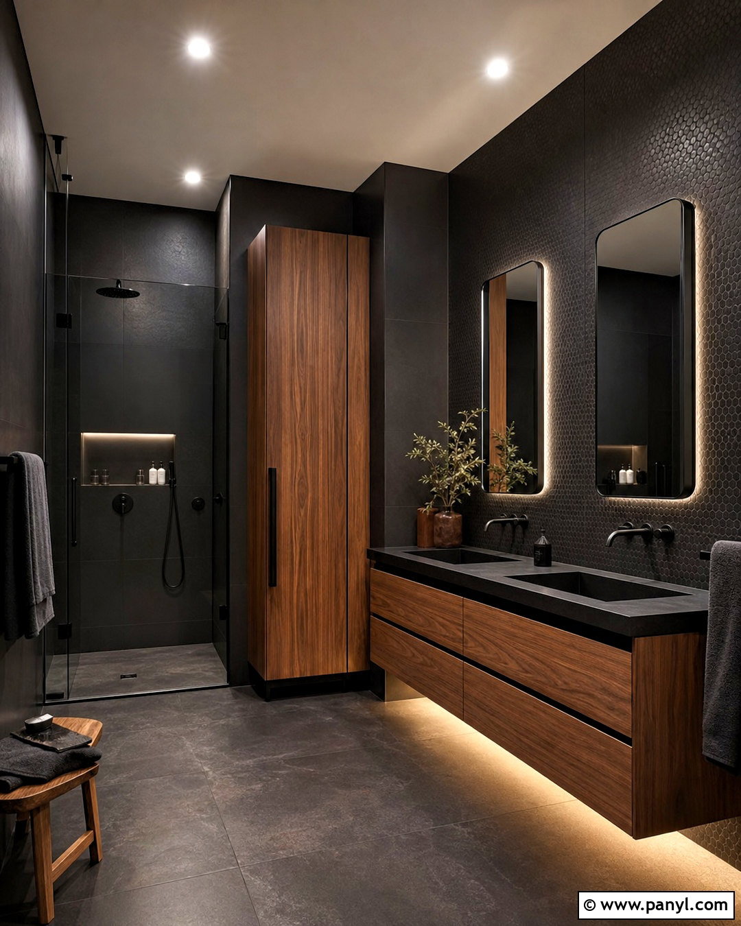 Black And Wood Bathroom - 20 all black bathroom ideas