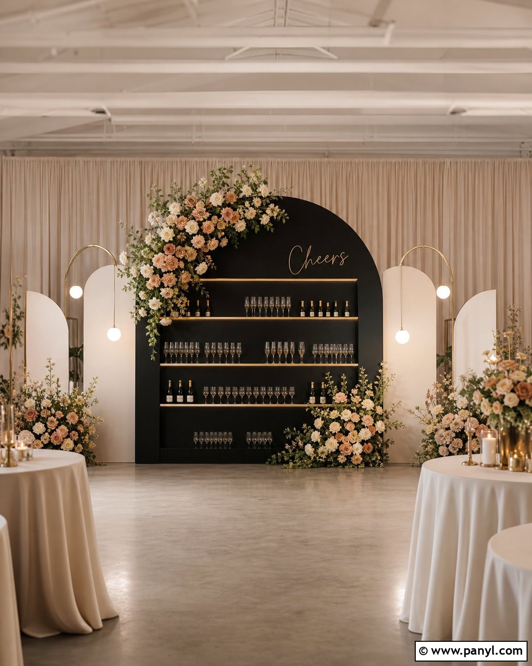 Black Arch Champagne Wall - 30 black champagne wall ideas