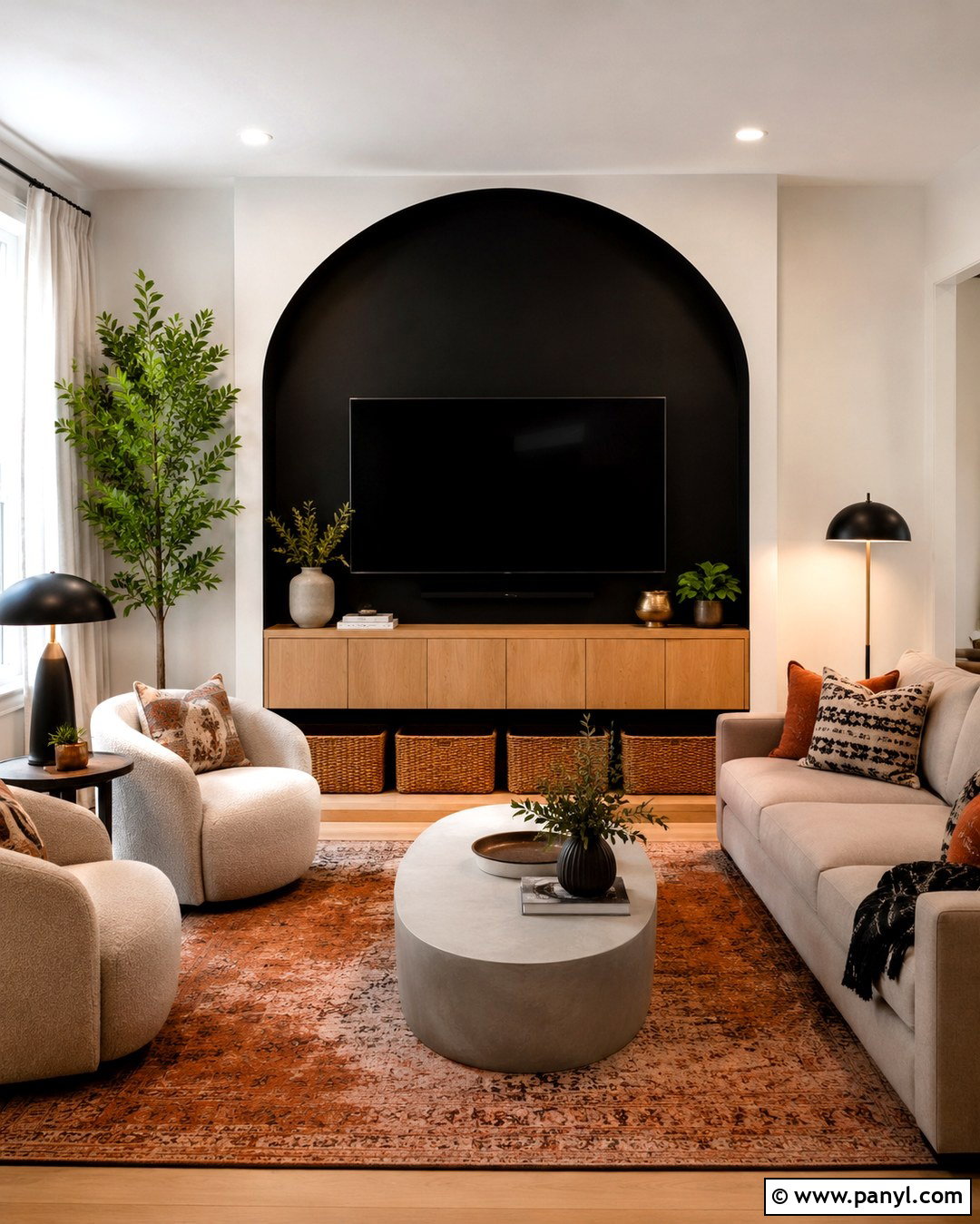 Black Arched Accent Wall - 20 Black Accent Wall Family Room Ideas