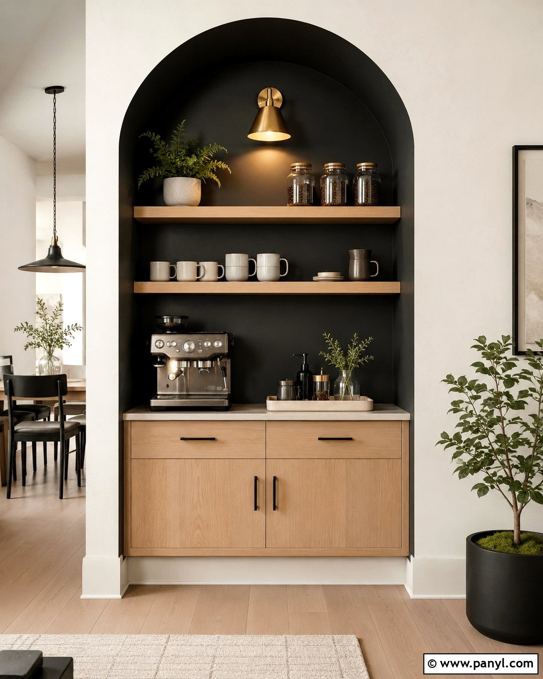 Black Arched Coffee Bar Nook - 20 Black Accent Wall Coffee Bar Ideas