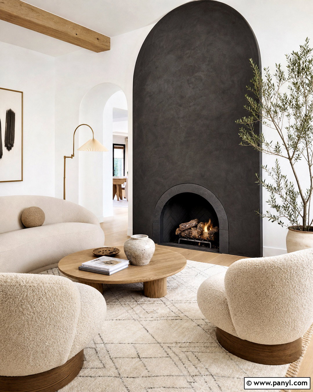 Black Arched Fireplace With Neutral Seating - 20 living room with black fireplace ideas