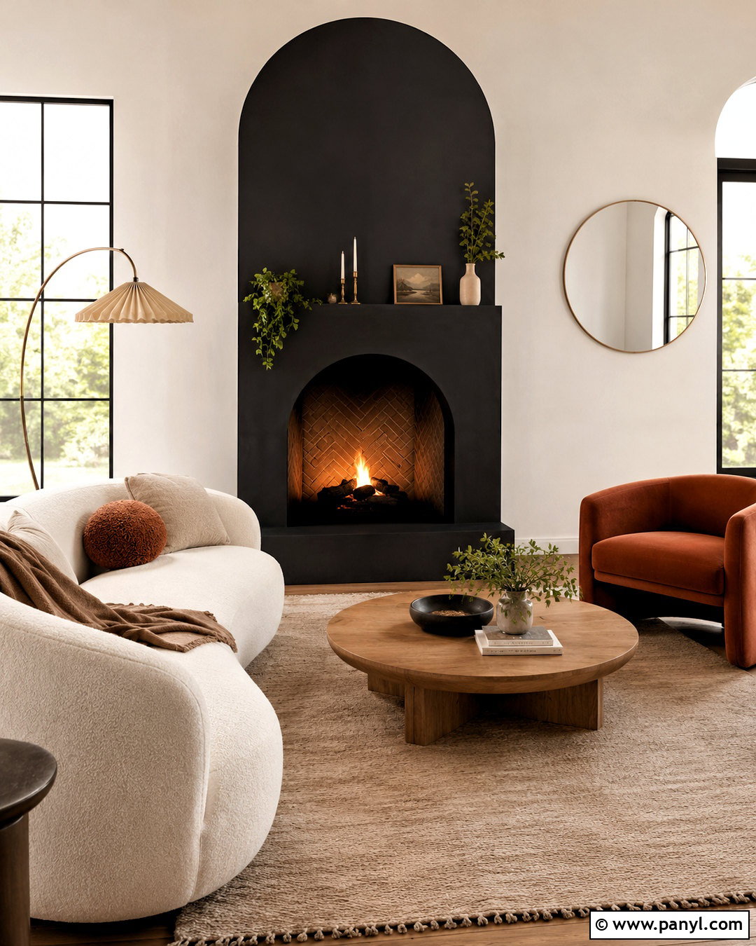 Black Arched Fireplace - 20 dark painted fireplace ideas