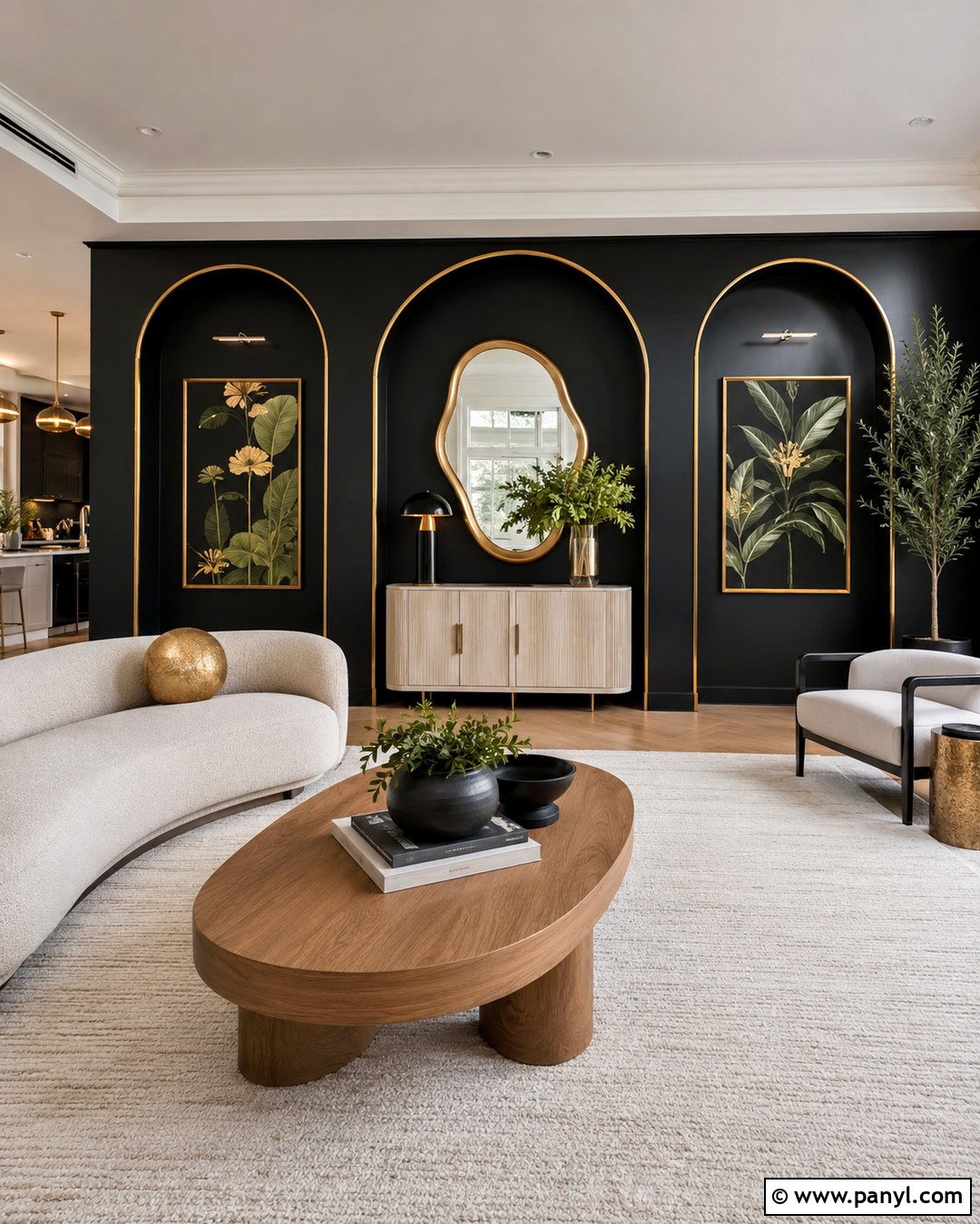 Black Arched Wall With Gold Trim - 20 Black Walls Gold Trim Ideas
