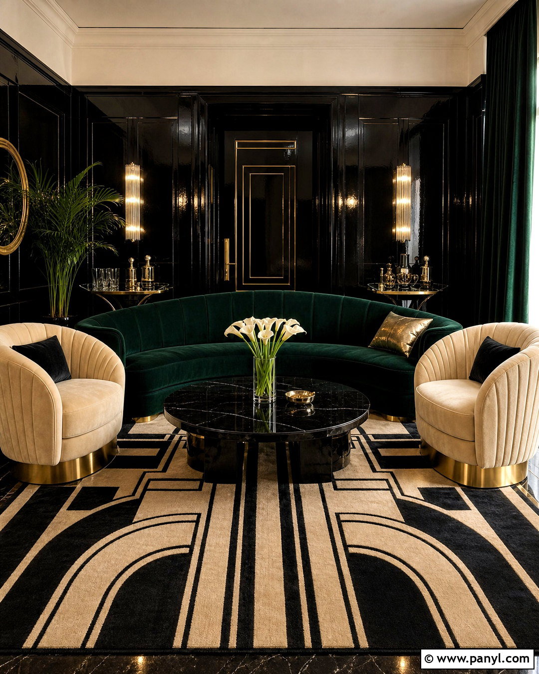 Black Art Deco Lounge - 20 black room design ideas