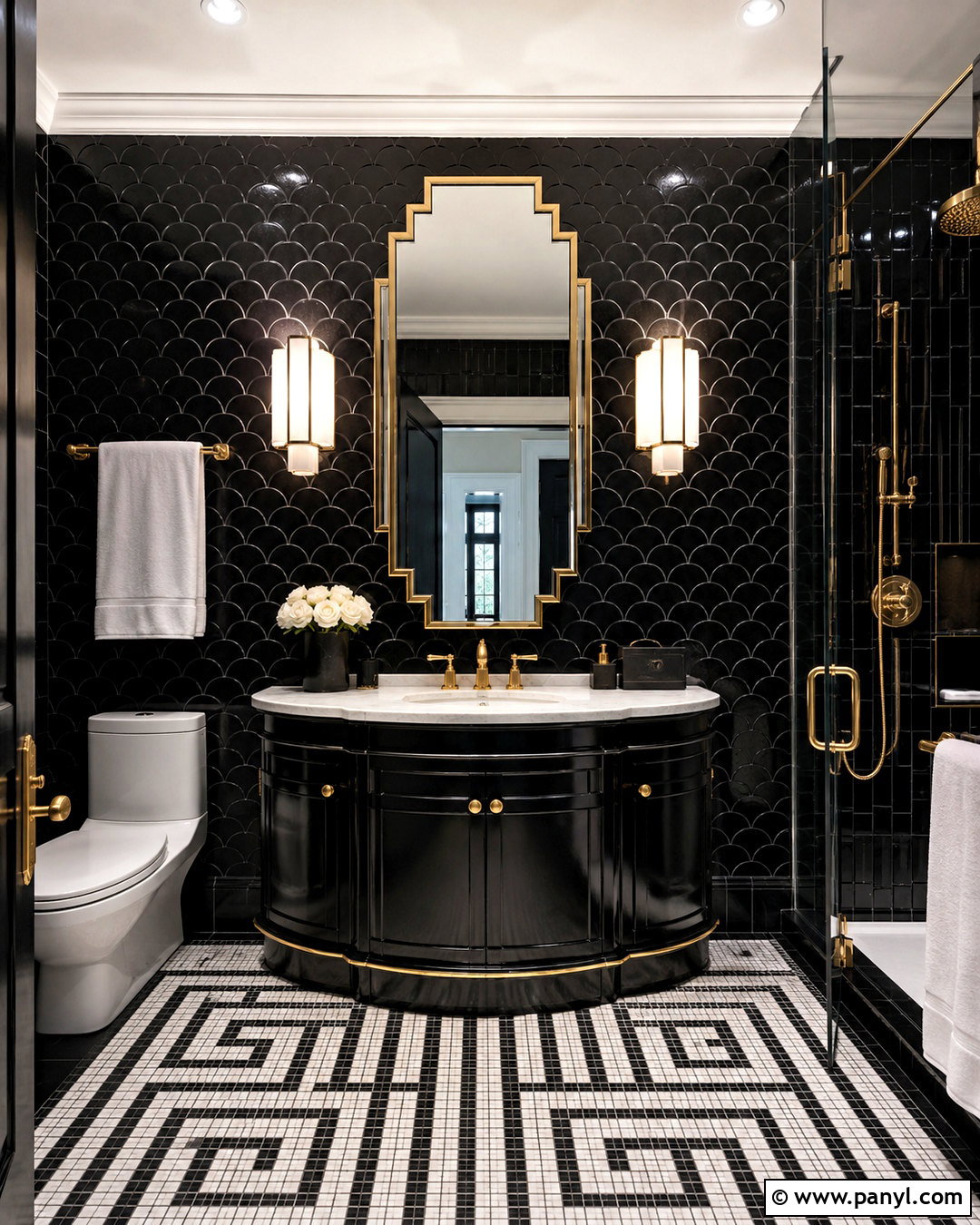 Black Art Deco Restroom - 20 black restroom ideas