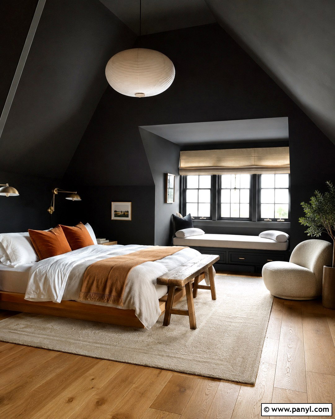 Black Attic Bedroom With Sloped Ceiling - 20 Black Wall Black Ceiling Ideas