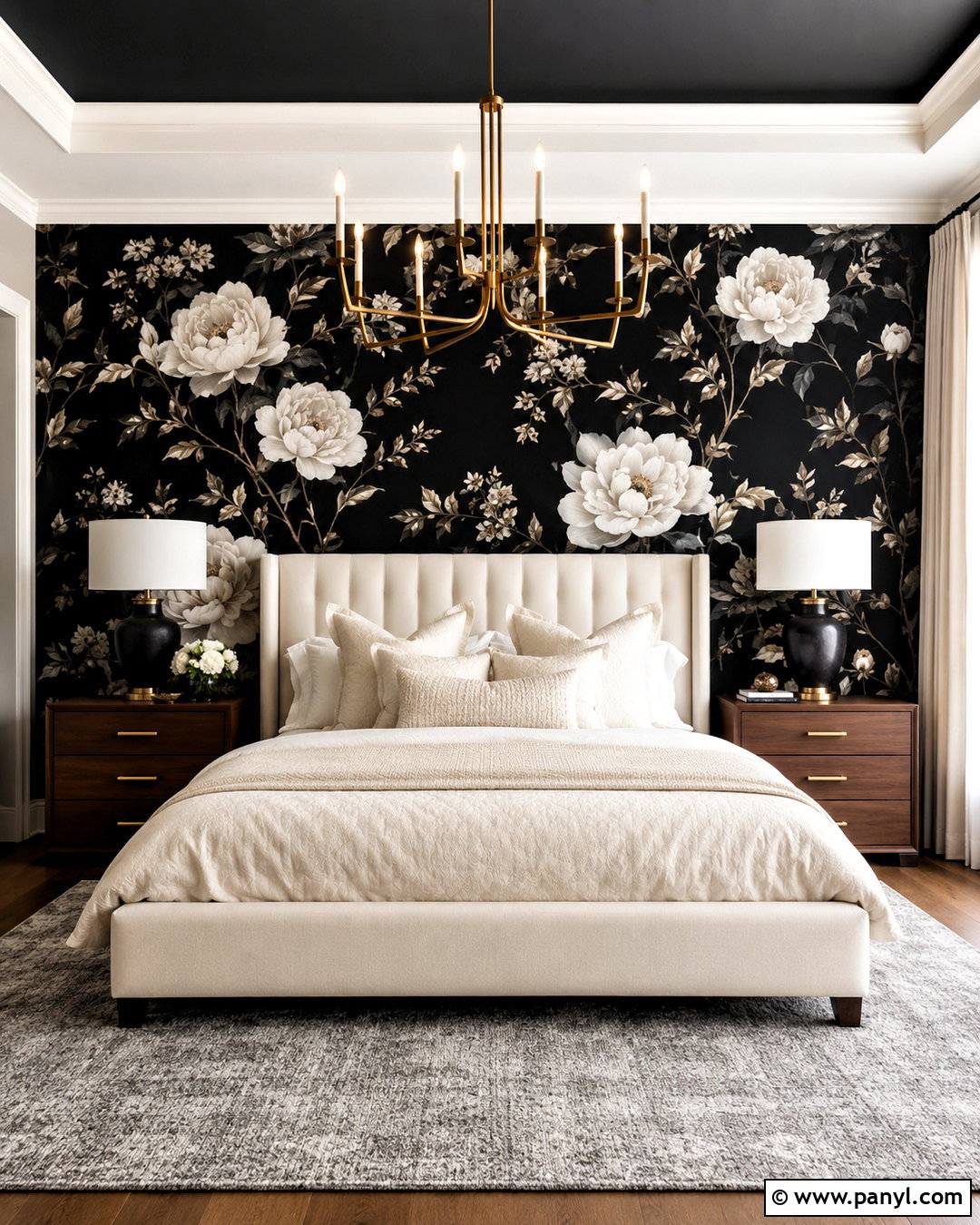 Black Background Floral Wallpaper Accent Wall - 20 black and white wallpaper accent wall ideas