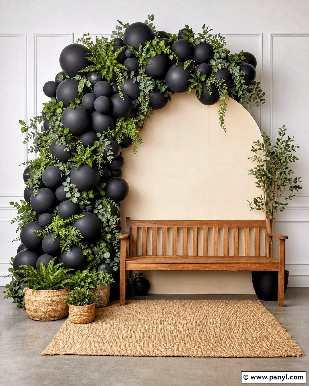 Black Balloon Wall With Greenery - 20 black balloon wall ideas