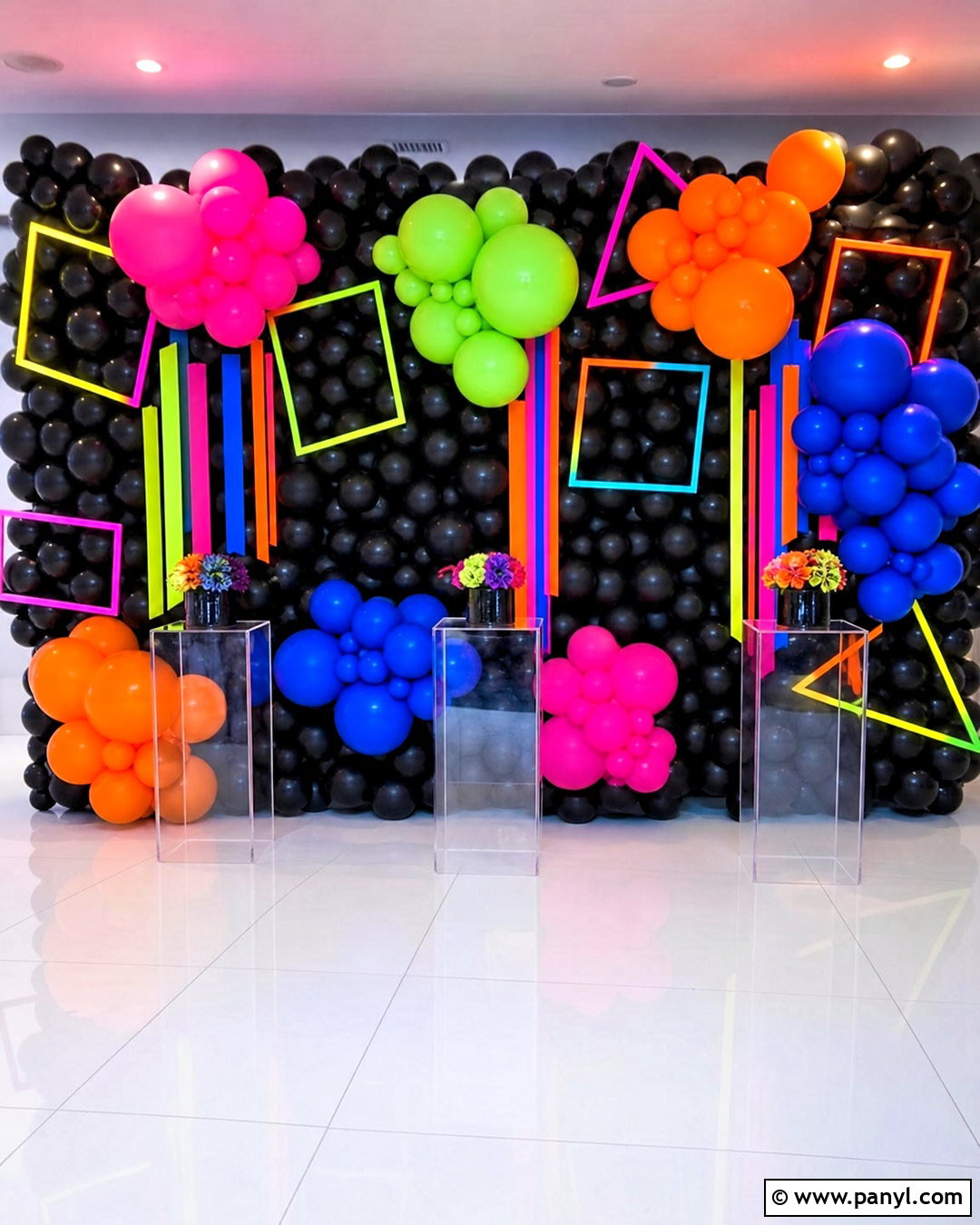 Black Balloon Wall With Neon - 20 black balloon wall ideas
