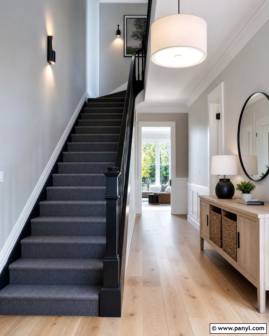Black Banister With Grey Carpeted Stairs - 20 black banister grey walls