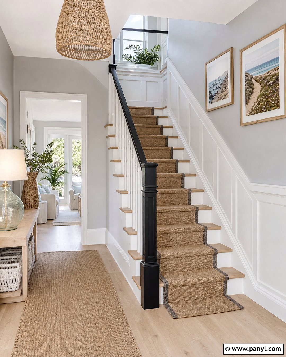 Black Banister With Grey Coastal Hallway - 20 black banister grey walls