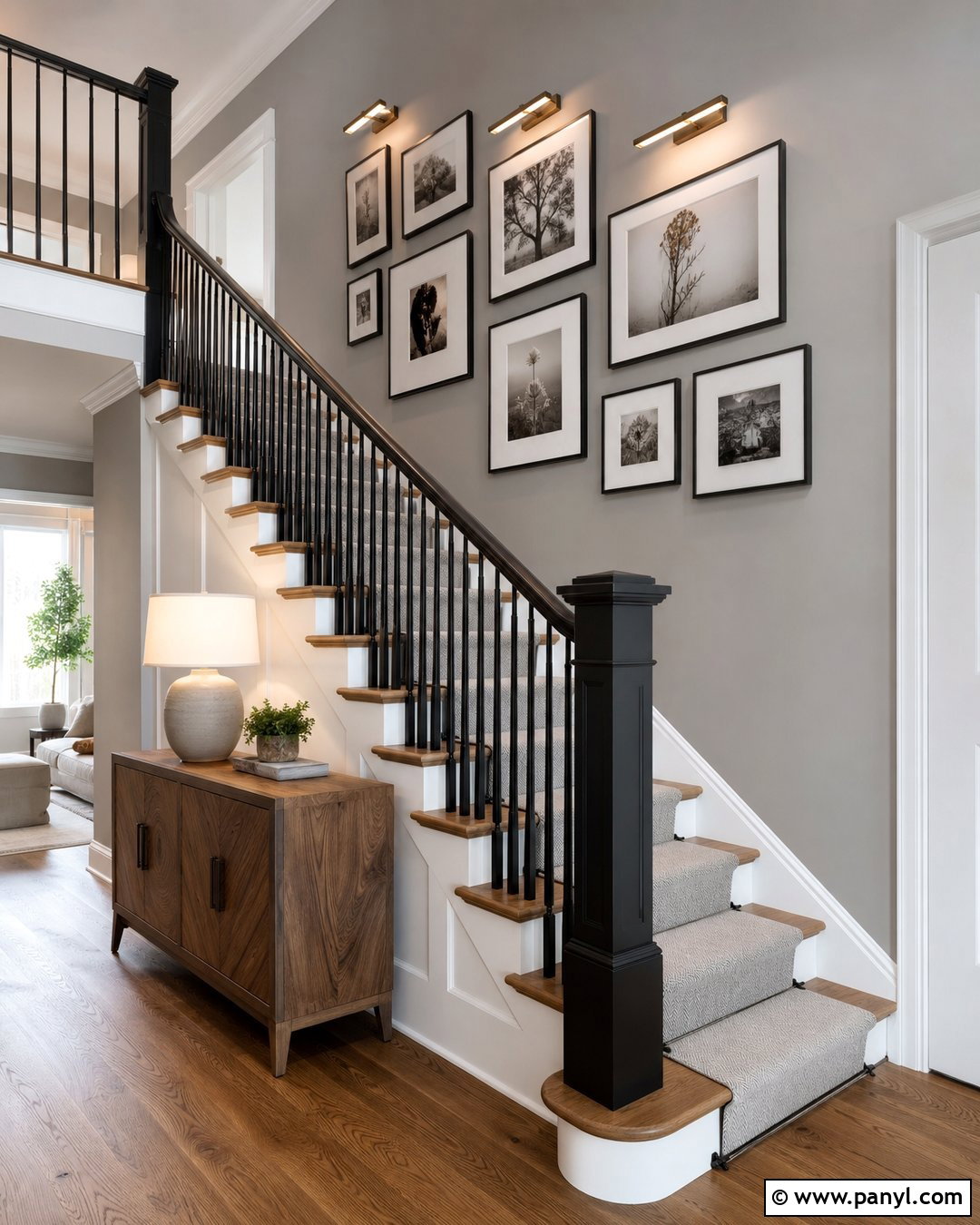 Black Banister With Grey Gallery Wall - 20 black banister grey walls