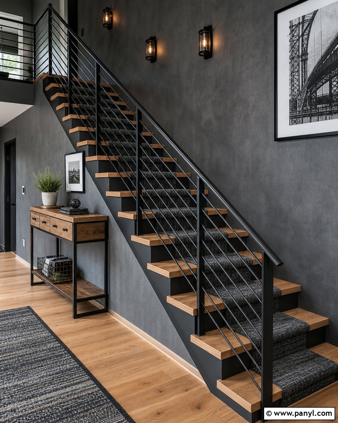 Black Banister With Grey Industrial Hallway - 20 black banister grey walls