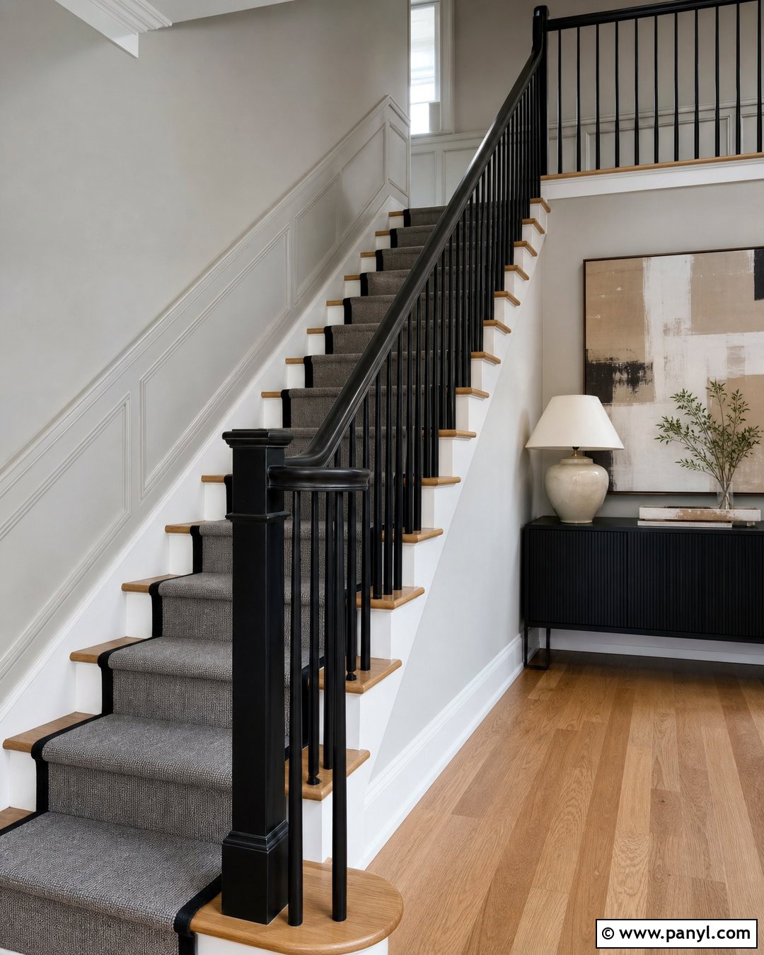 Black Banister With Grey Stair Runner - 20 black banister grey walls