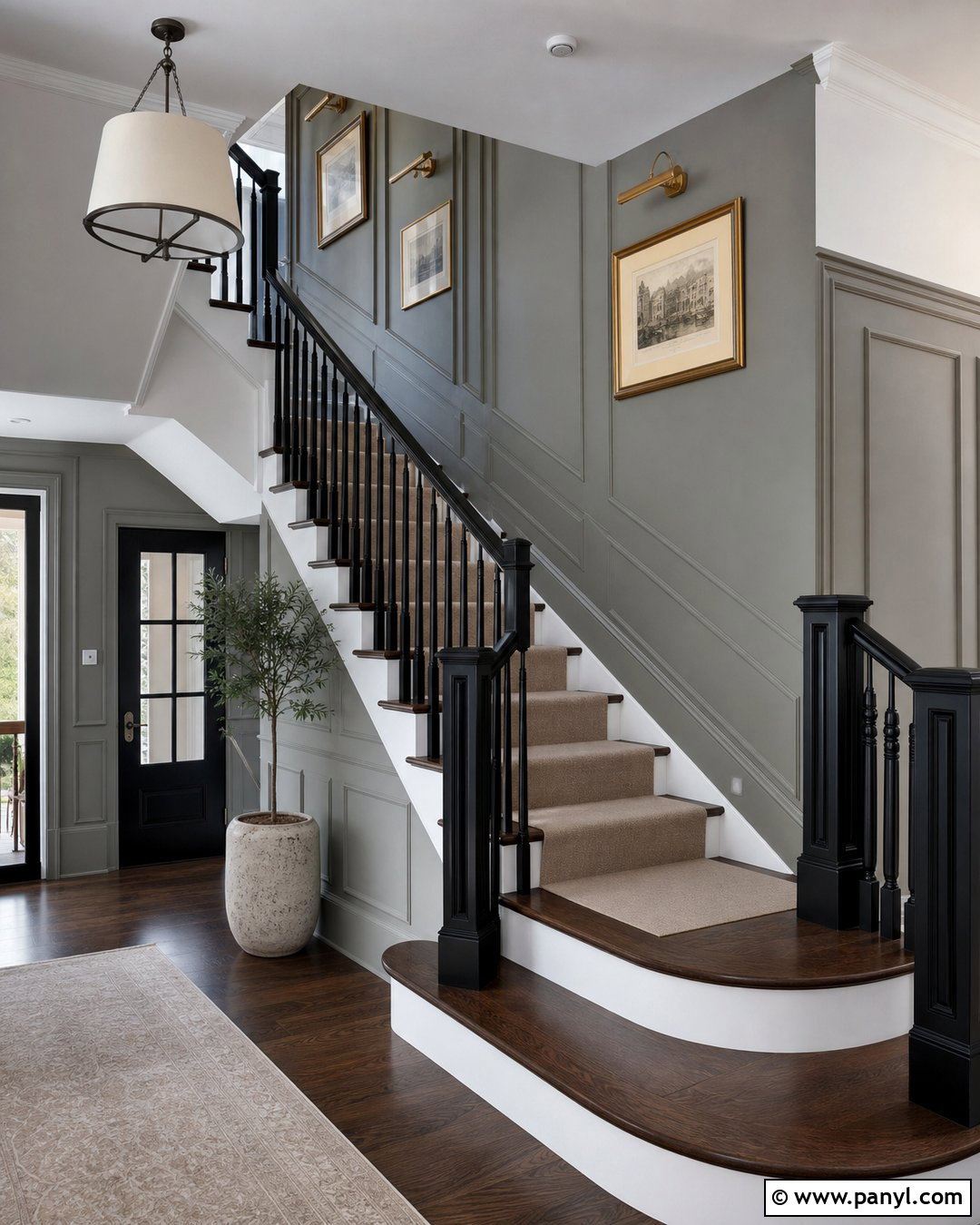 Black Banister With Grey Wall Paneling - 20 black banister grey walls