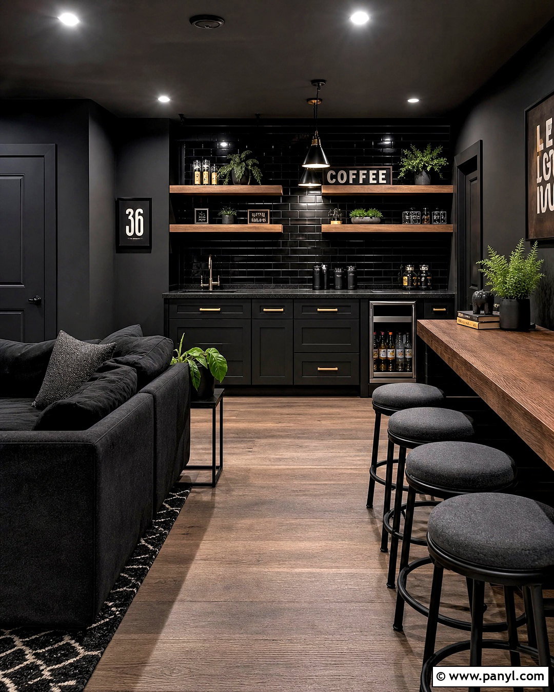 Black Basement Coffee Bar - 20 all black basement ideas