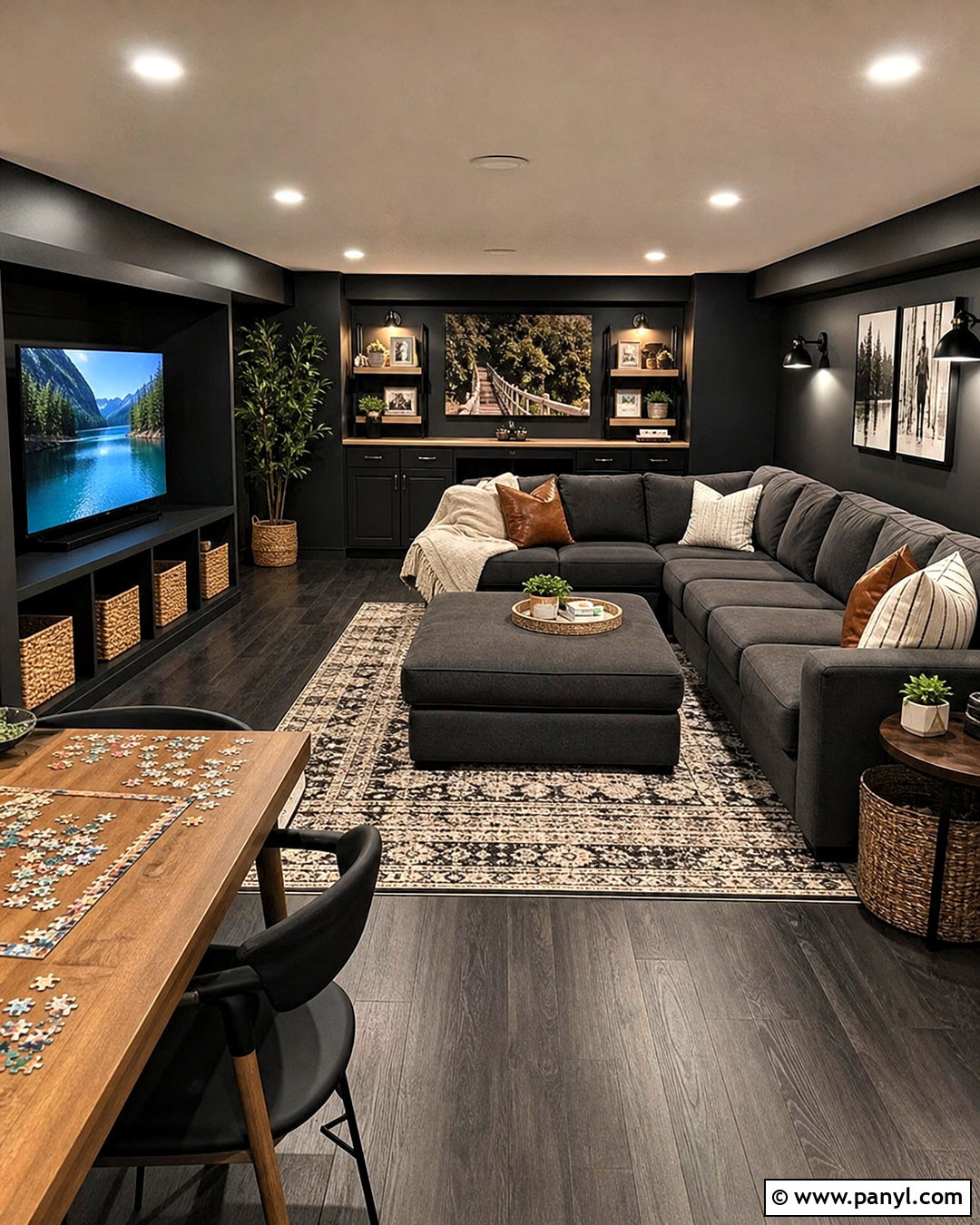 Black Basement Family Room - 20 all black basement ideas