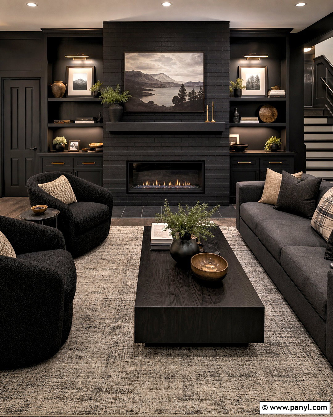 Black Basement Fireplace Room - 20 all black basement ideas