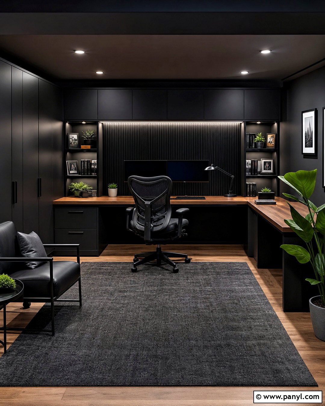 Black Basement Home Office - 20 all black basement ideas