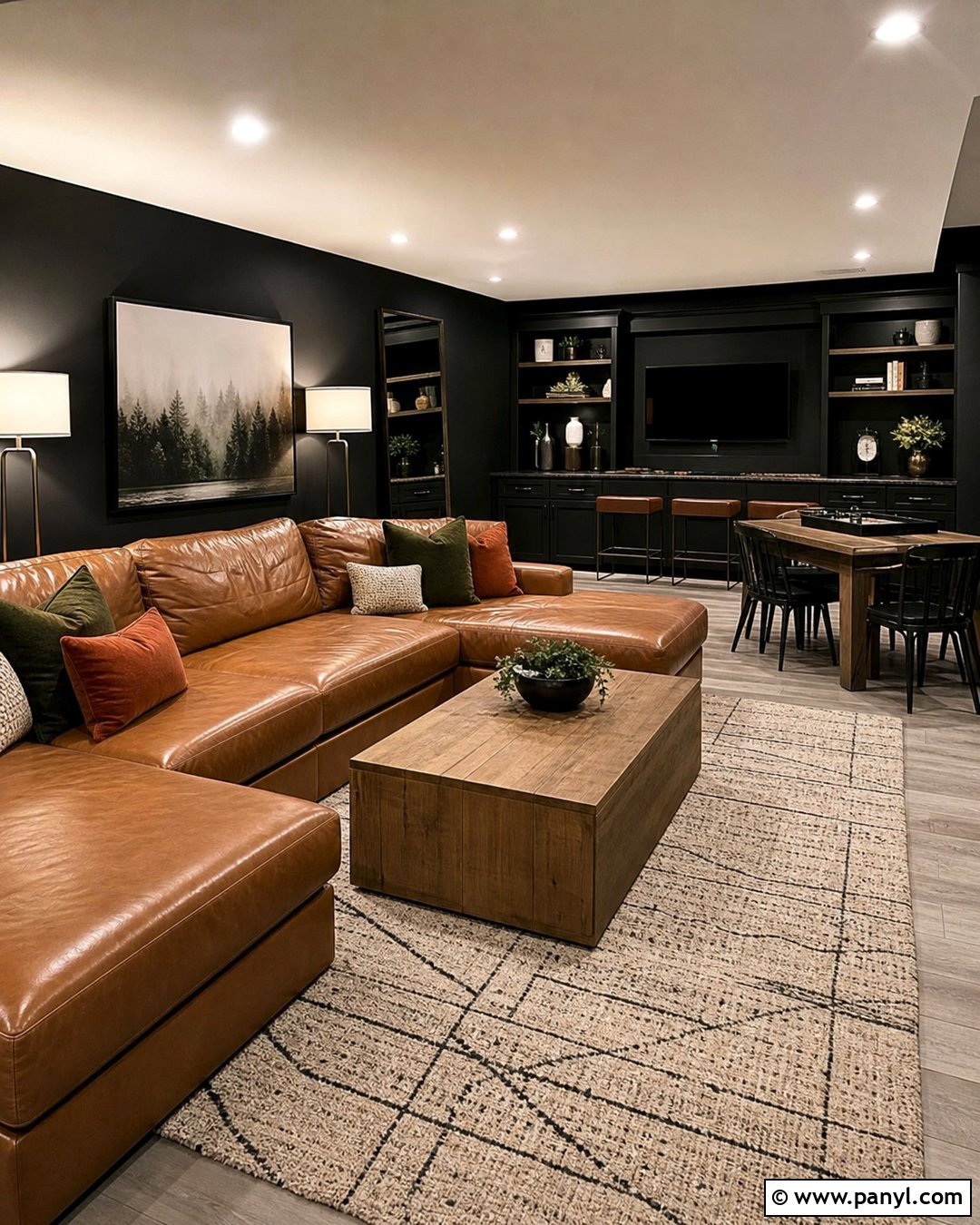 Black Basement Lounge - 35 black painted room ideas