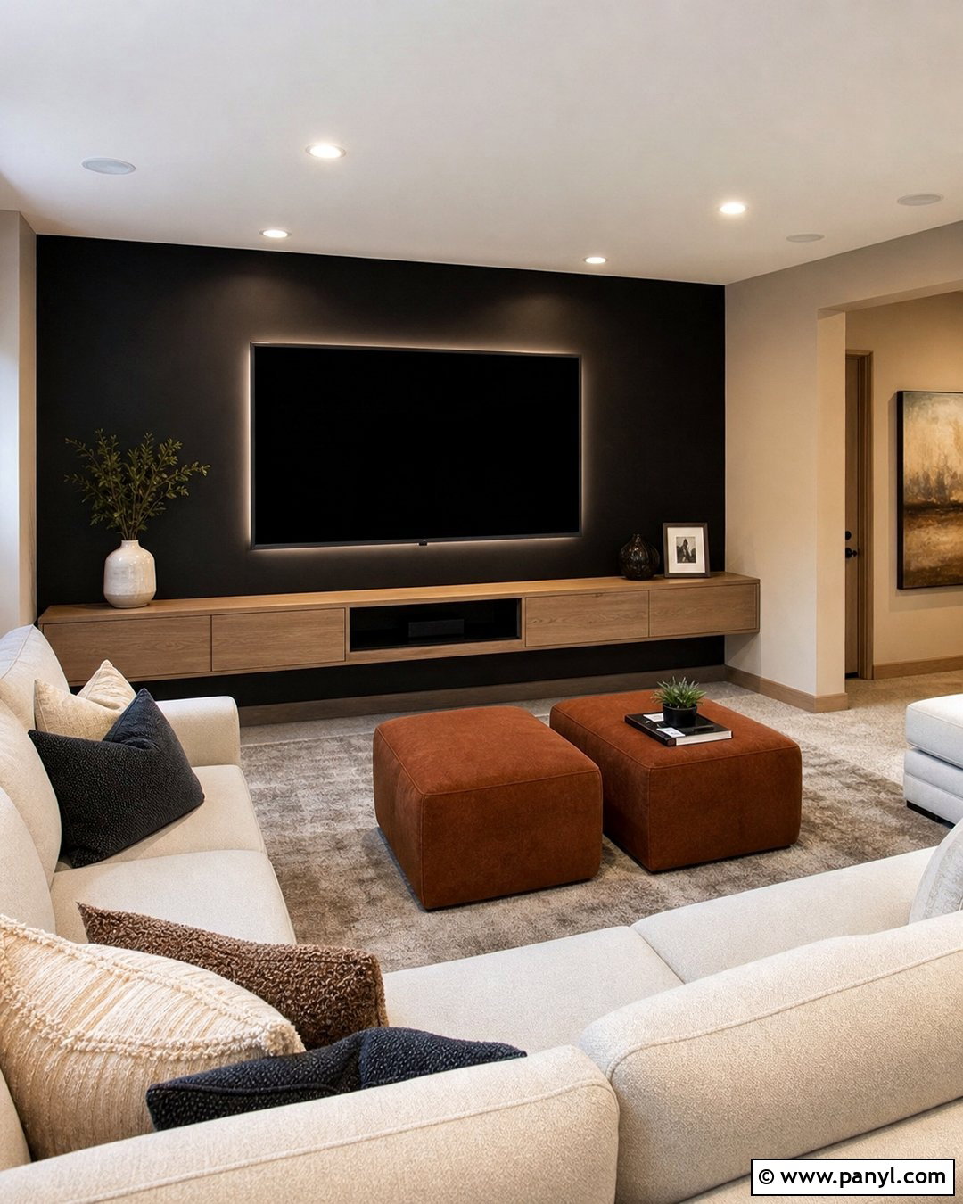 Black Basement TV Wall - 30 Black Basement Walls