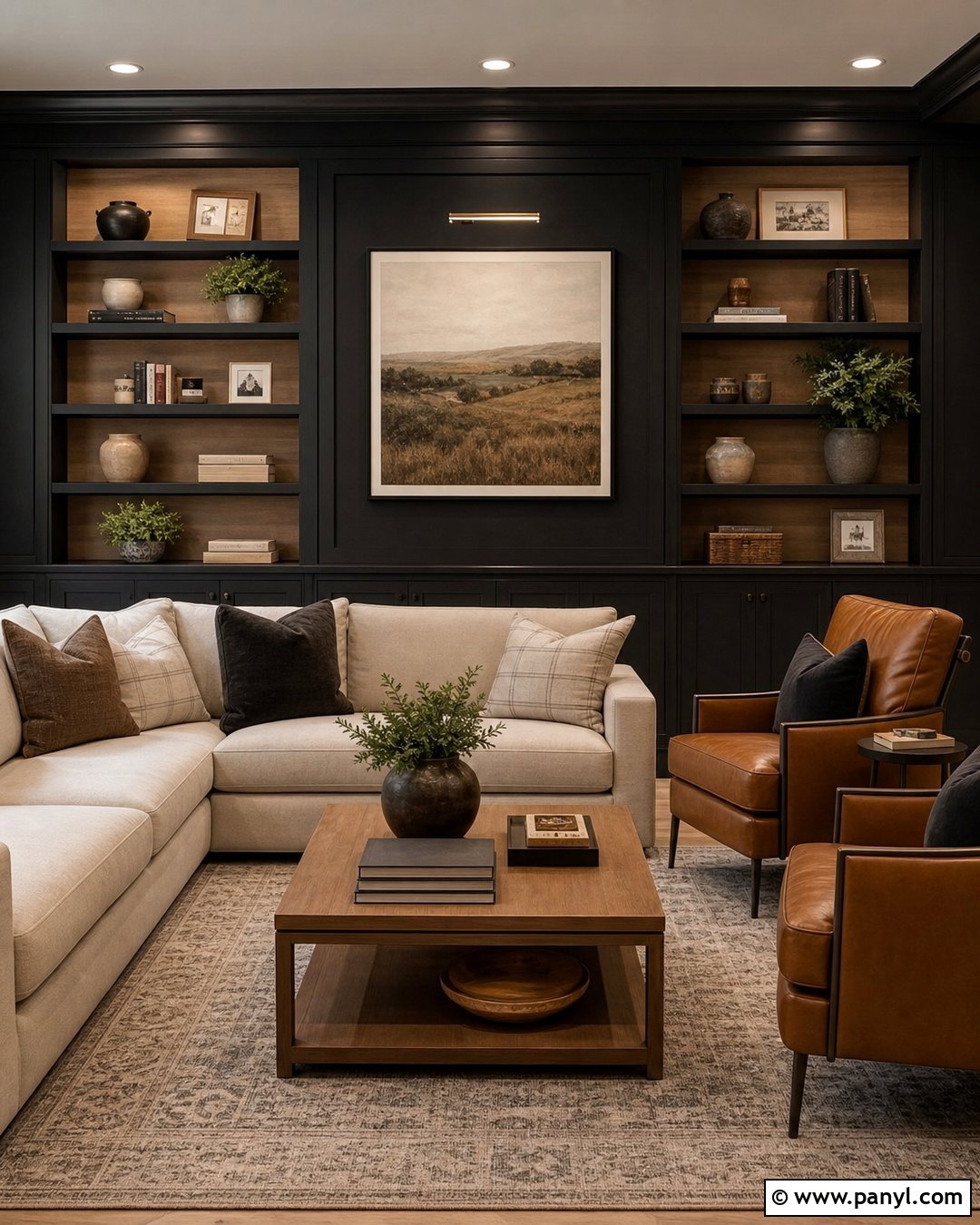 Black Basement Walls With Built-In Shelves - 30 Black Basement Walls