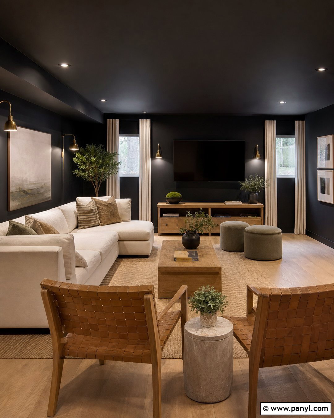 Black Basement Walls With Light Wood Floors - 30 Black Basement Walls
