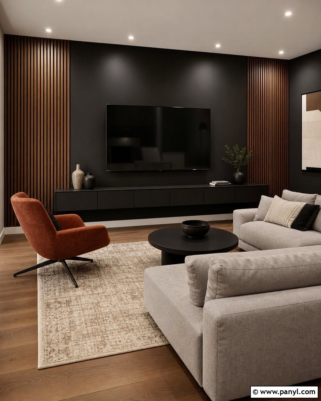 Black Basement Walls With Wood Slats - 30 Black Basement Walls