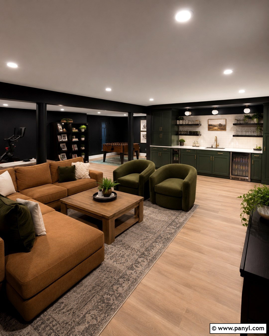 Black Basement With Green Built-In Bar - 20 Green And Black Painted Room Ideas