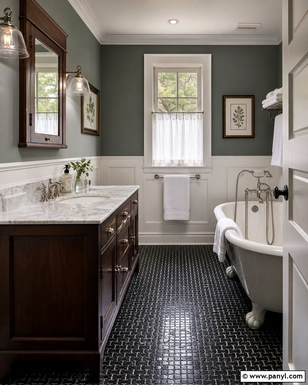 Black Basketweave Floor With Gray Walls - 20 Bathroom Black Floor Grey Walls