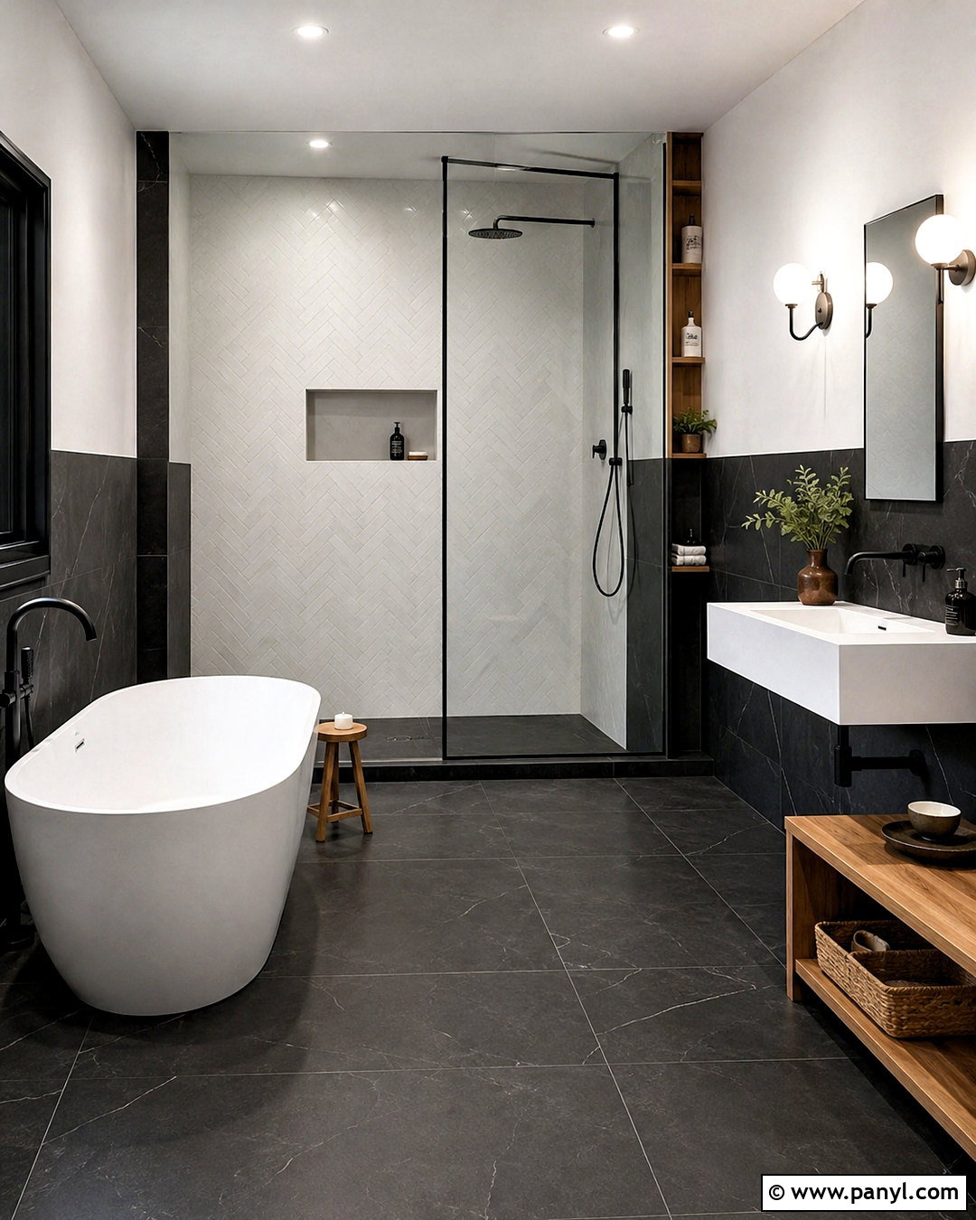 Black Bathroom Tile With White Fixtures - 20 black and white bathroom tile ideas