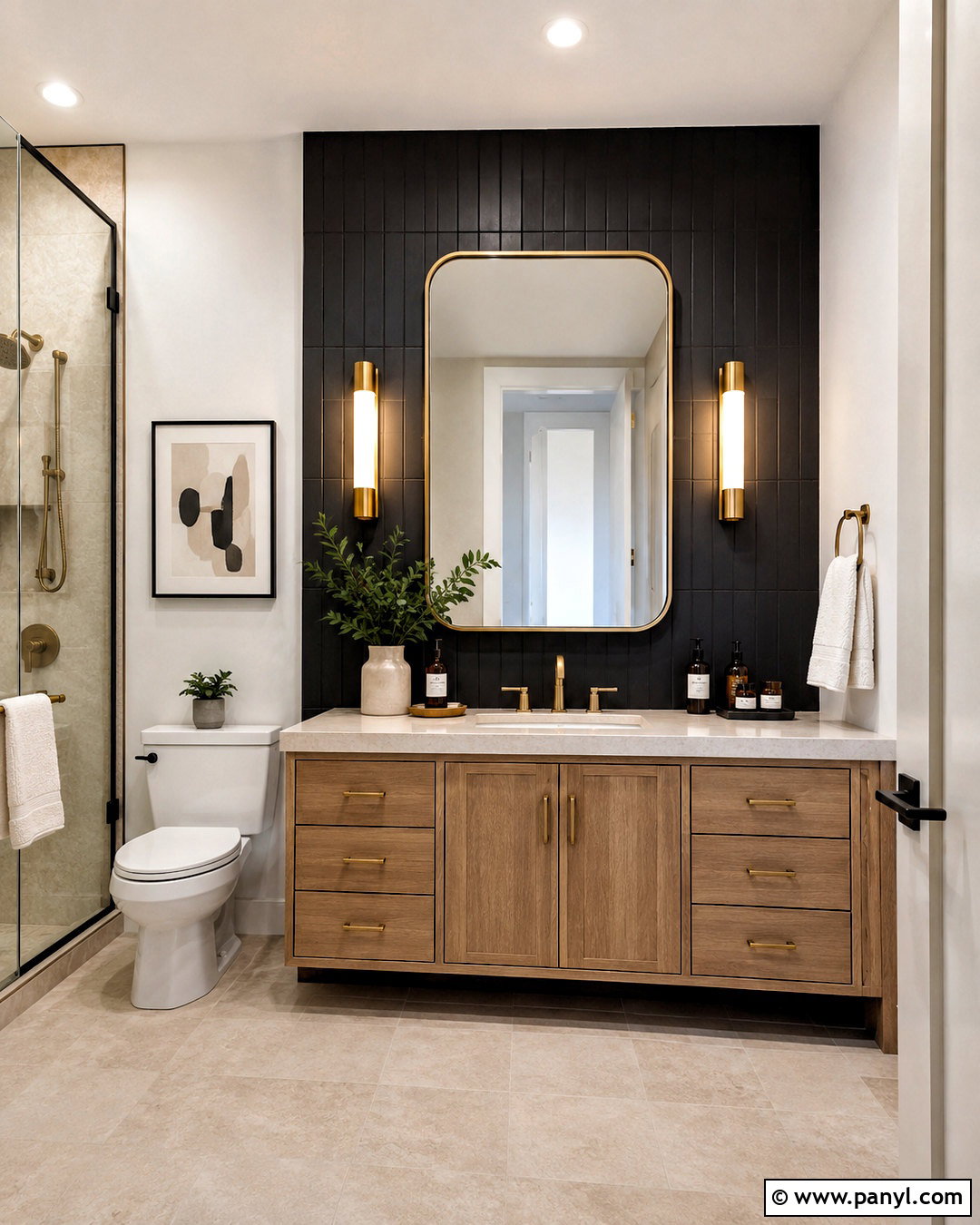 Black Bathroom Wall With Gold Fixtures - 20 black and gold accent wall ideas
