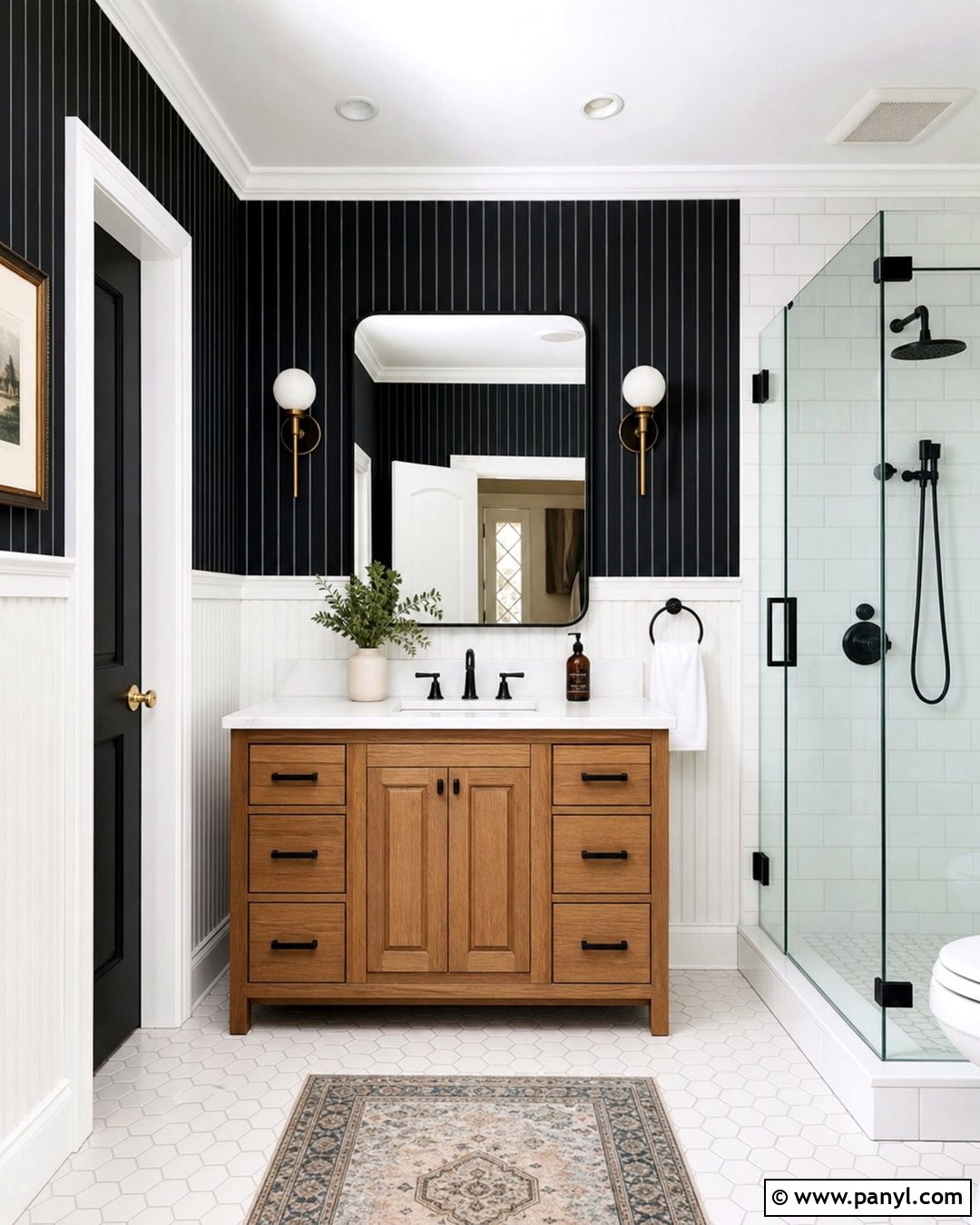 Black Bathroom Wall With White Half Stripes - 20 Black Wall With White Stripes