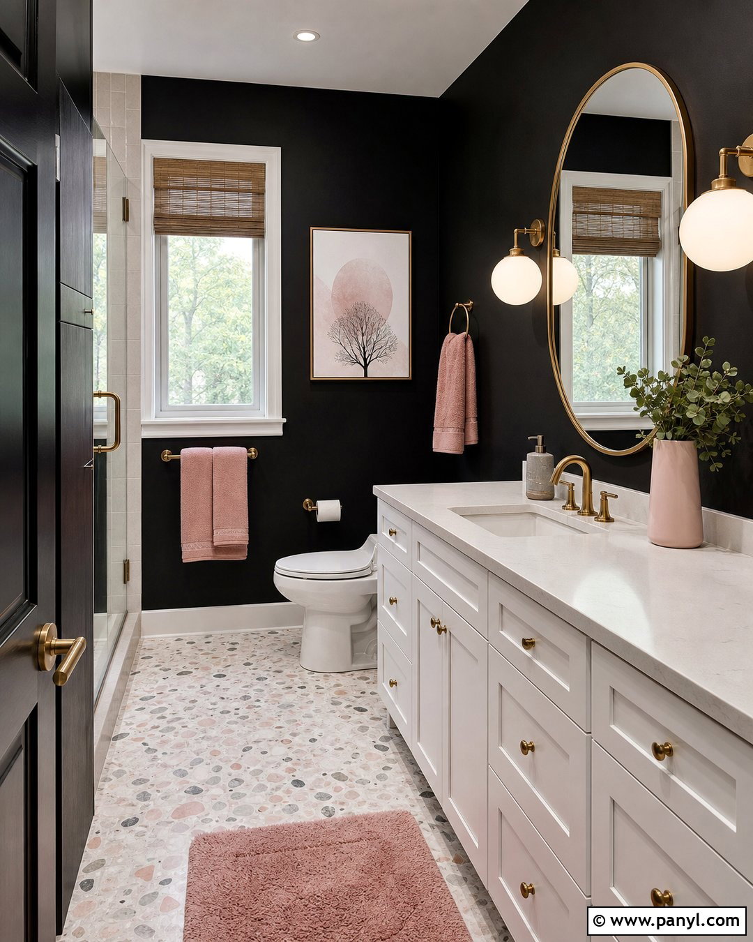 Black Bathroom Walls With Blush Accents - 35 black bathroom walls
