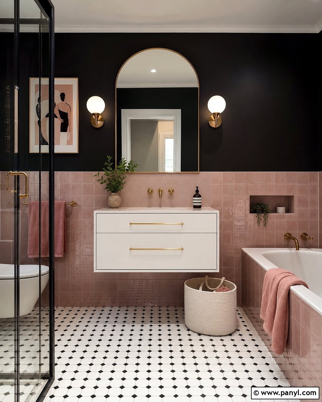 Black Bathroom Walls With Blush Pink Accents - 30 black walls bathroom ideas