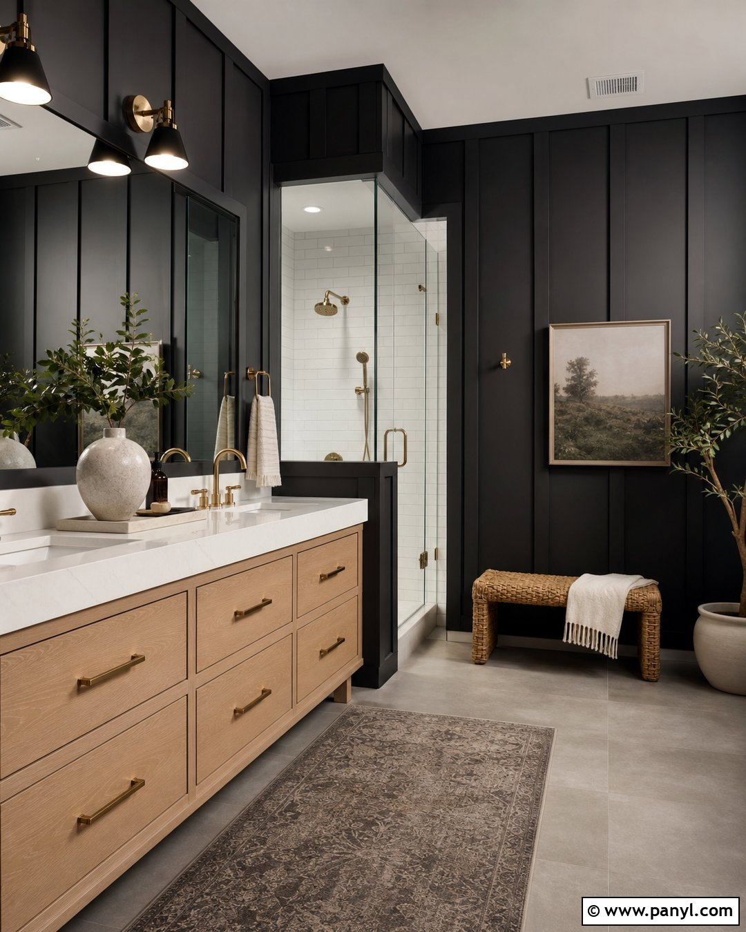Black Bathroom Walls With Board And Batten - 30 black walls bathroom ideas