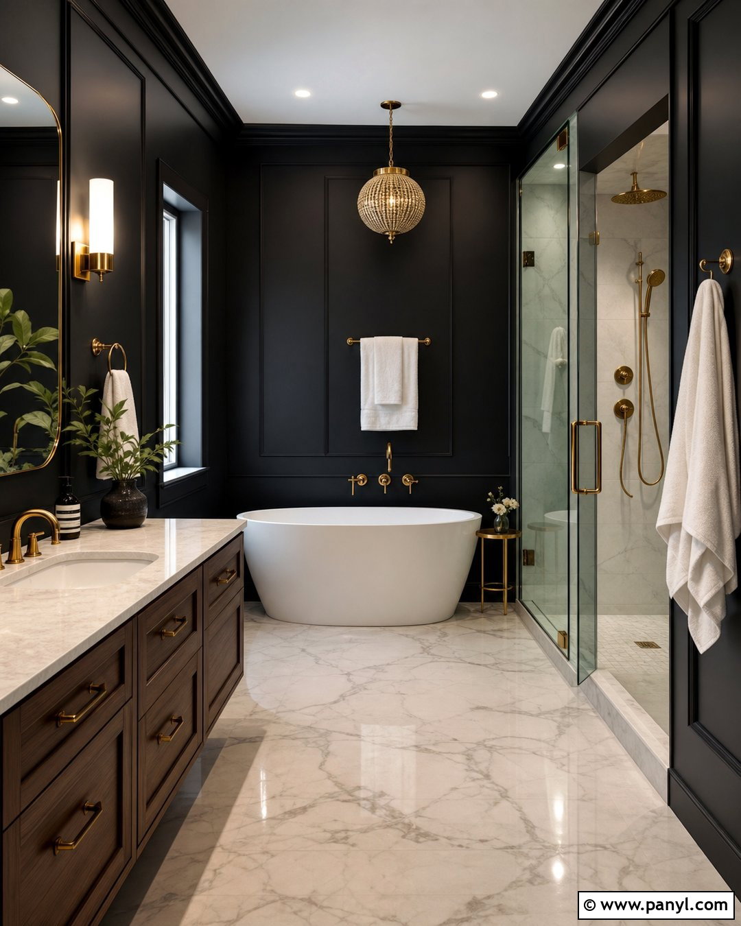 Black Bathroom Walls With Brass Fixtures - 35 black bathroom walls