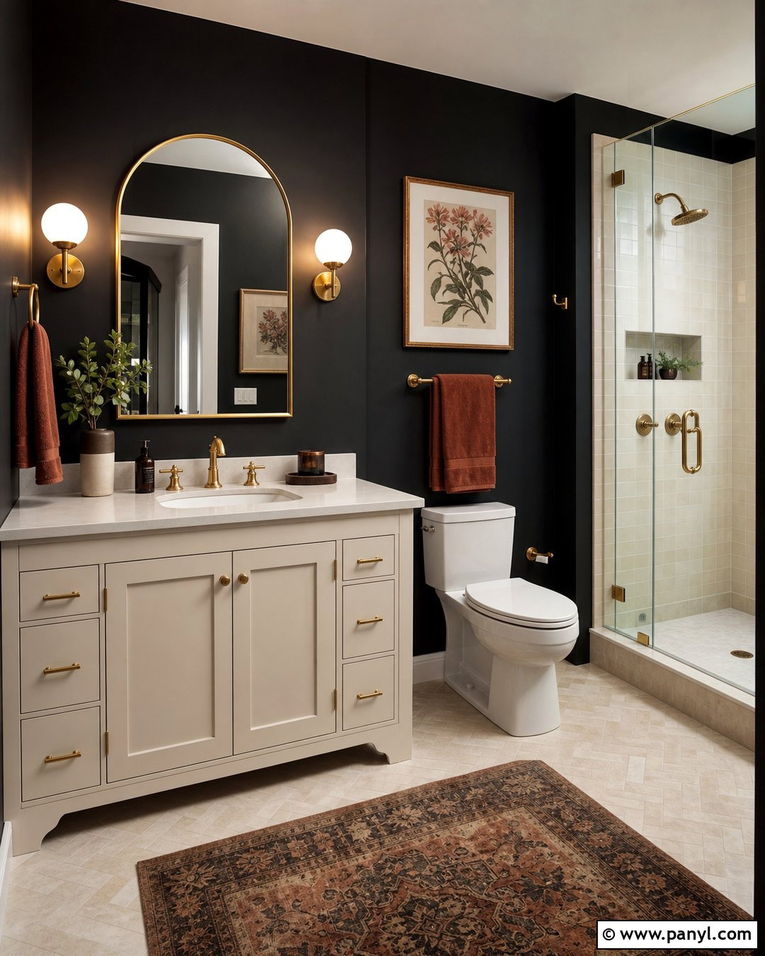 Black Bathroom Walls With Brass Fixtures - 30 black walls bathroom ideas