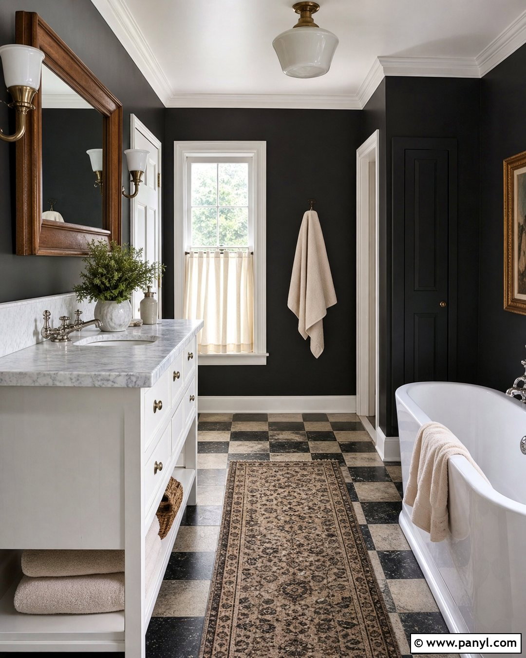 Black Bathroom Walls With Checkerboard Floor - 30 black walls bathroom ideas