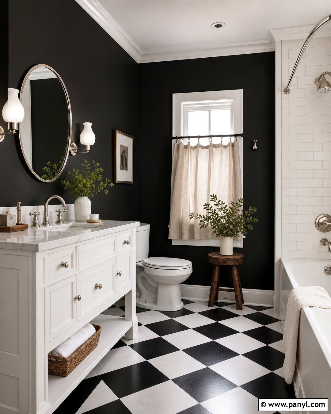 Black Bathroom Walls With Checkerboard Floor - 35 black bathroom walls