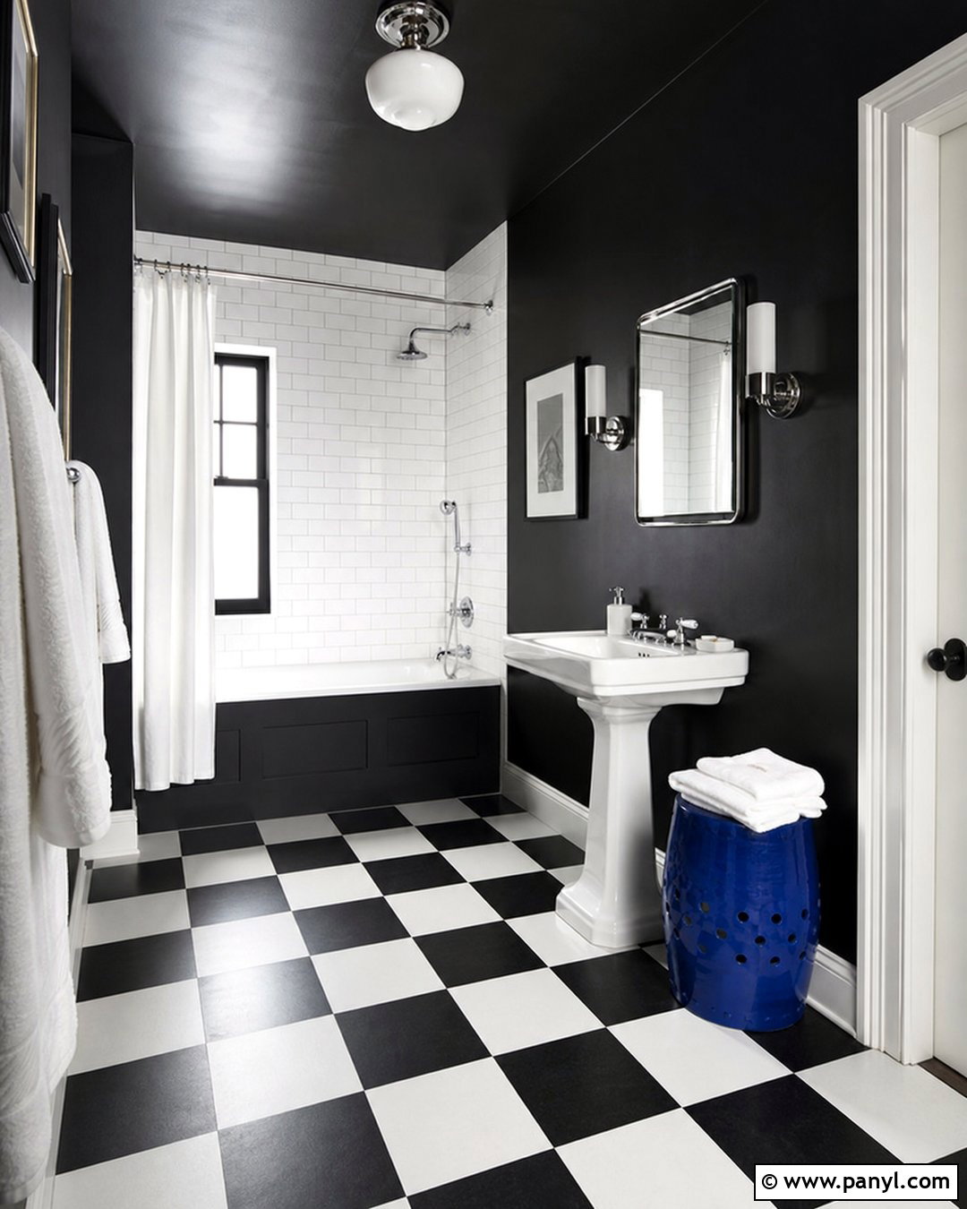 Black Bathroom Walls With Checkerboard Floor - 30 Bathroom Dark Walls