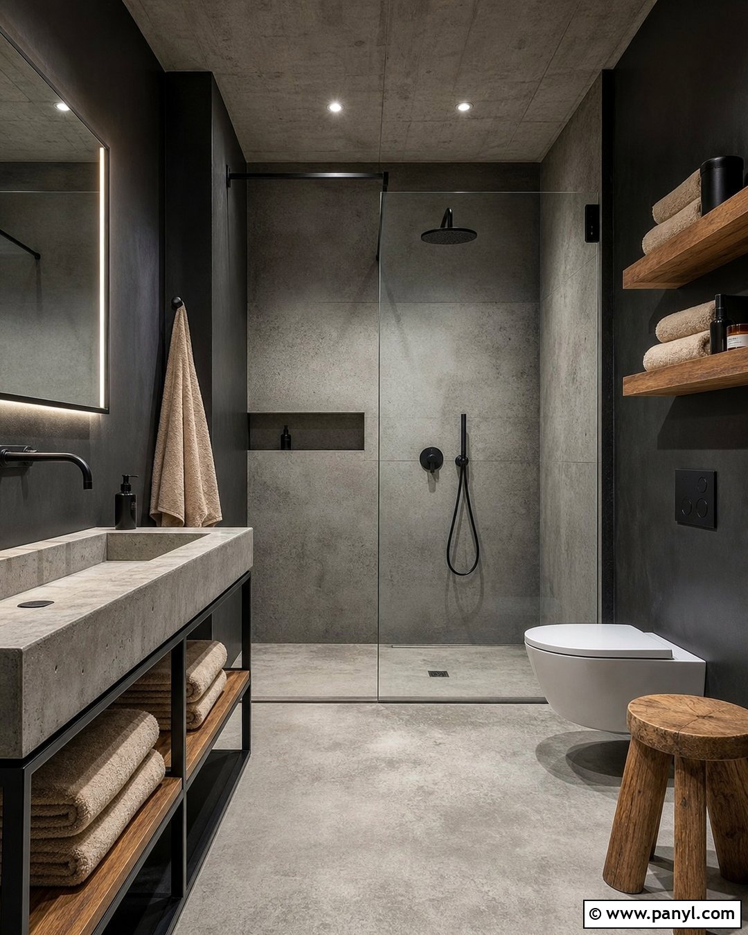 Black Bathroom Walls With Concrete Finishes - 30 black walls bathroom ideas