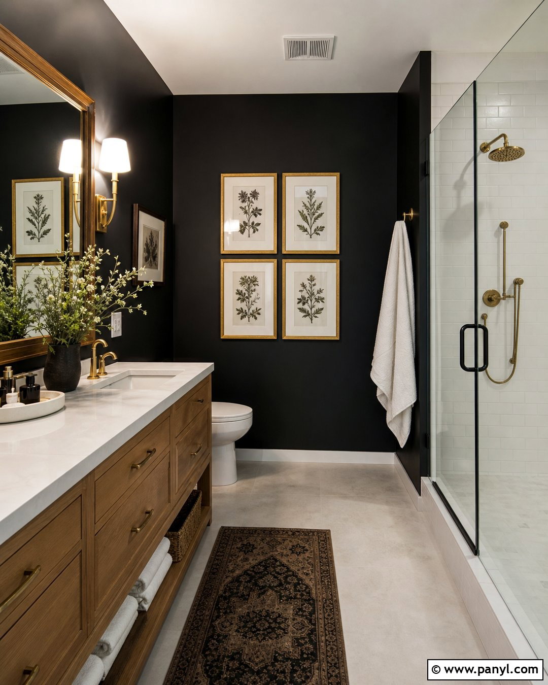 Black Bathroom Walls With Framed Art - 35 black bathroom walls